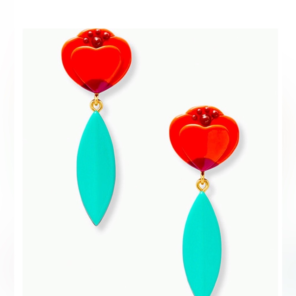 KATE SPADE UEC “Best Buds” red green floral statement earrings - Picture 3 of 9